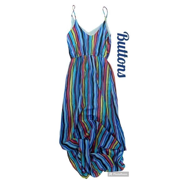 Buttons SZ S Woman’s Vibrant Multicolored Vertical Striped Maxi Dress - Picture 1 of 12